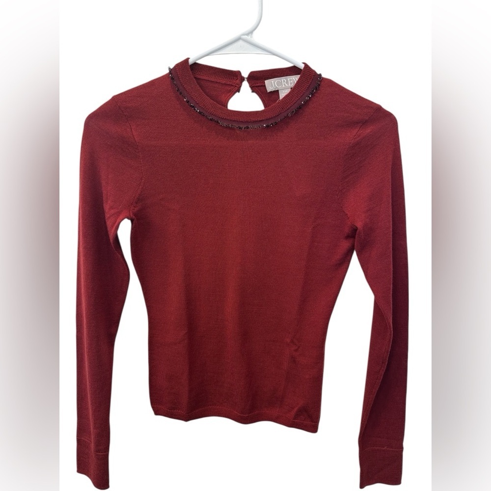 NWT J.Crew Red Sequin Embellished Crewneck Sweater XXS